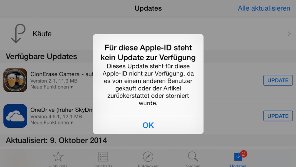 App Store-Fehler beseitigen: Für diese Apple-ID steht kein Update zur Verfügung